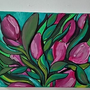 Vibrant Floral Canvas Art with Pink and Green Hues